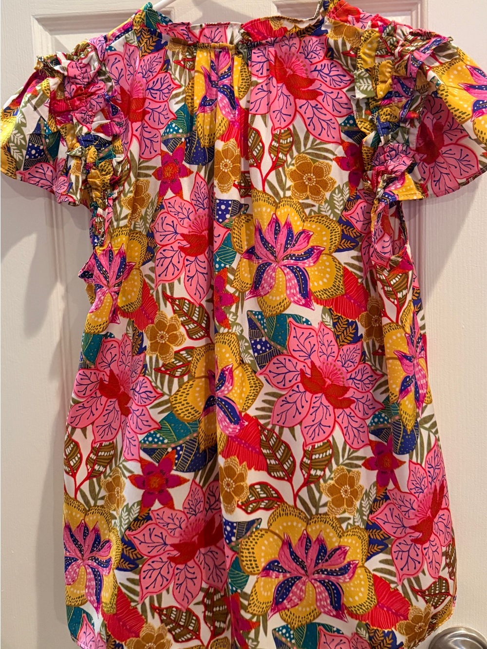 Rose & Olive Multicolor Floral Tie-Neck Blouse - Picture 5 of 5
